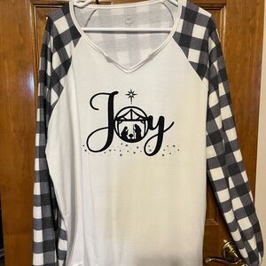White and Gray Plaid Sleeve Joy Top